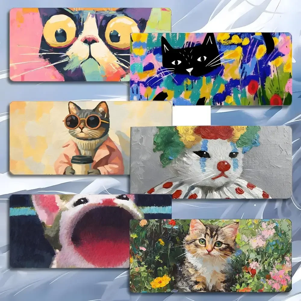 Casual Expressive Hilarious Cats Oil Painting Mouse Pad Mousepad Large Gaming LockEdge Thickened PC Table Desk Mat
