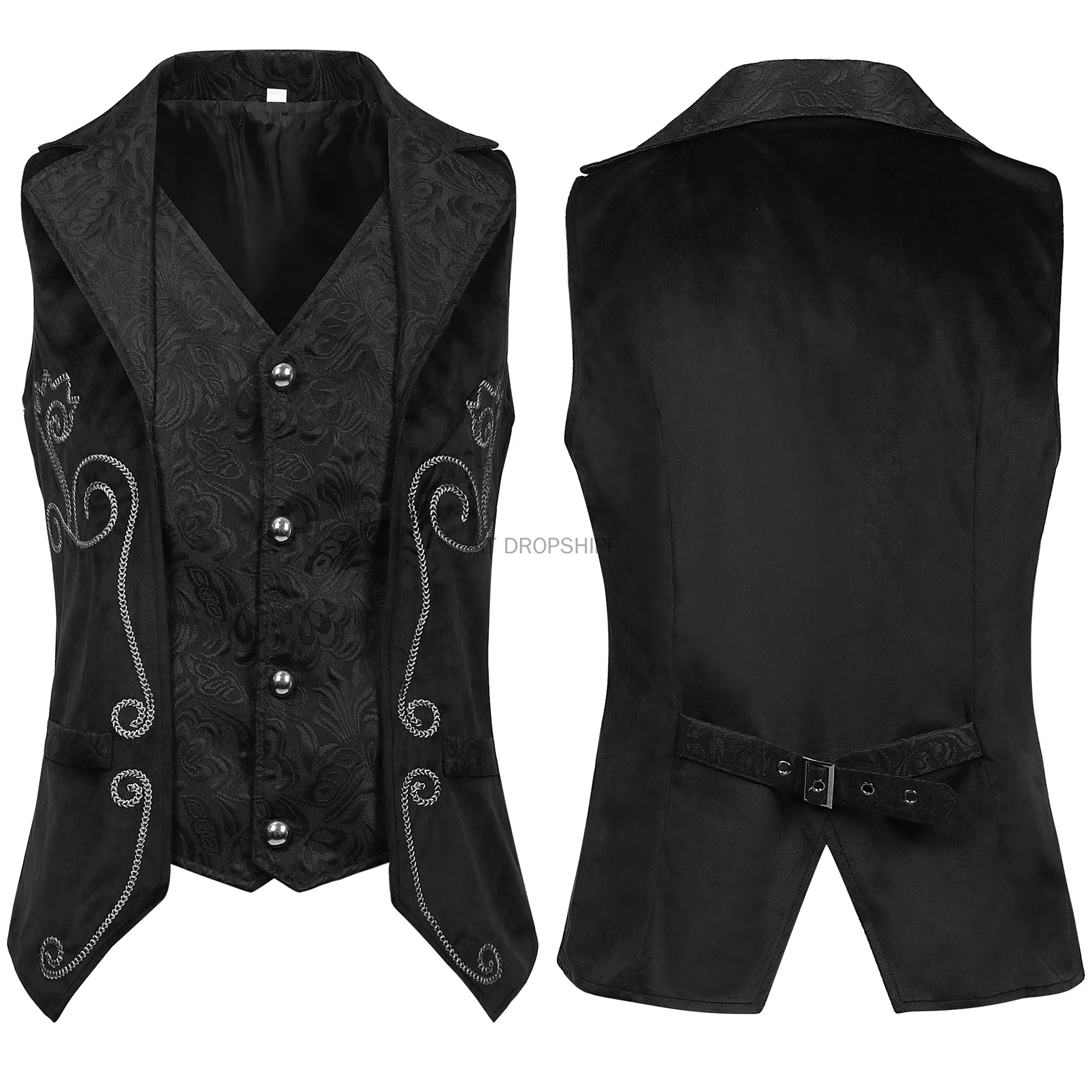 

Medieval Gothic Waistcoat Steampunk Men Vest Jacquard embroidery Mens Suit Vests Victorian Gilet Homme Dress Up Tops