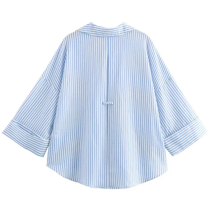 TRAF Shirts & Blouses Women\'s Shirt Summer Women\'s Blouse Cropped Long Sleeve Stripe Summer Shirt Button Up Casual Shirt 2024