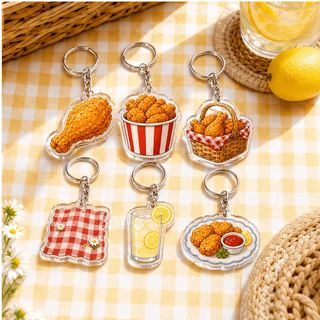2D Flat Design - Cute Cartoon Acrylic Keychains, Picnic Food Bag Charms, Car Key Accessories & Lovely Gifts