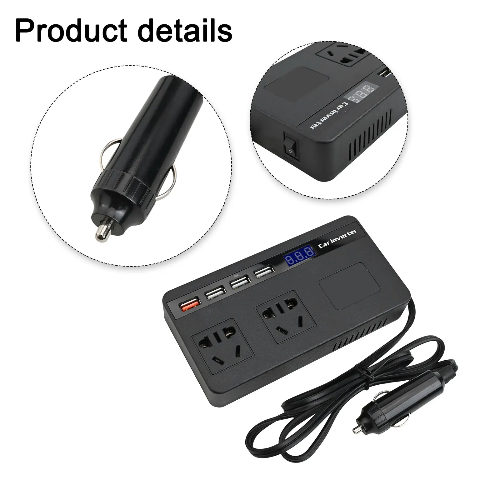 DC To AC Converter 12V Outlet Adapter Built-in Protection Compatible With Devices Fast Charging Capability Auto
