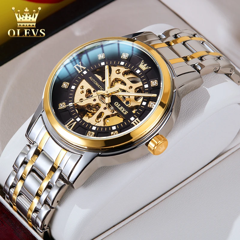 OLEVS 9901 Mens WatchLuxury Hollowing Mechanical Wristwatch Waterproof Luminous Stainless Steel Fashion Automatic Watch For Man