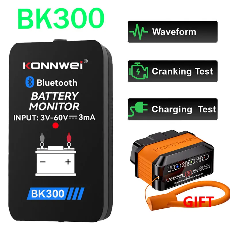 

BK300 Car Battery Tester 12V Battery Capacity Internal Resistance Battery Testing Equipment For Gift KW905 Scanner Bluetooth 5.0