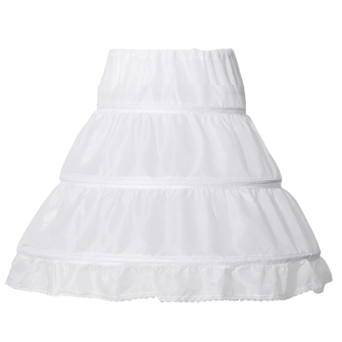 

CGG-White Children Petticoat A-Line 3 Hoops One Layer Kids Crinoline Lace Trim Flower Girl Dress Underskirt Elastic Waist