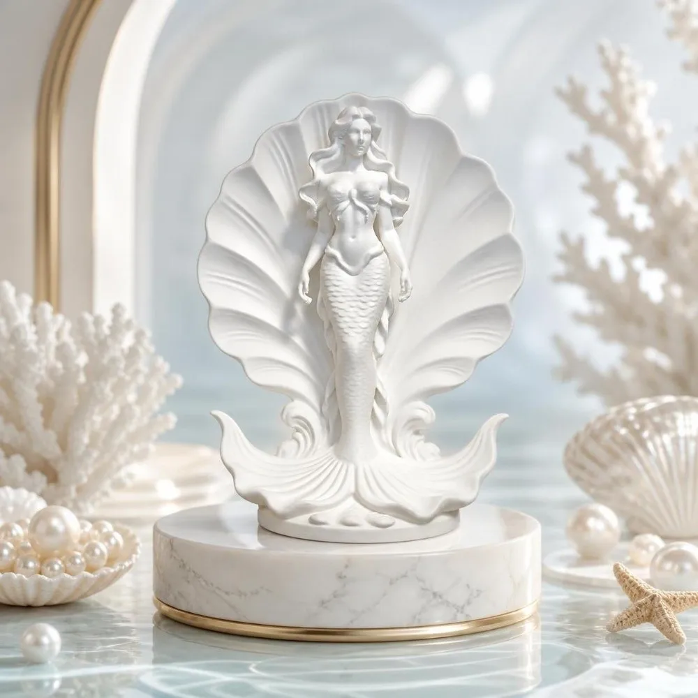3D Printed Mermaid Figurine Ornaments Creative Mermaid In Shell Statue Light Luxury Elegant Desktop Decoration Office