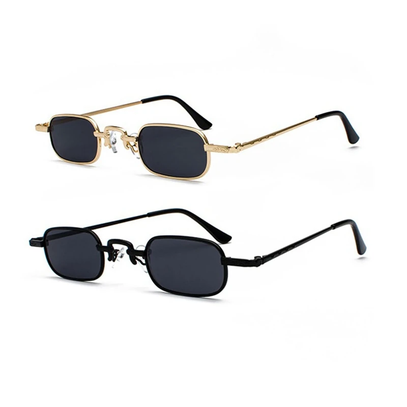 

2 Pcs Retro Punk Glasses Clear Square Sunglasses Female Retro Sunglasses Men Metal Frame - Gold & Black