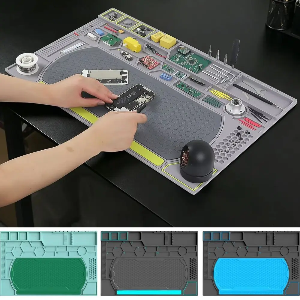 Heat Resistant Silicone Repair Mat Anti-Slip High Temperature Resistant Soldering Mat Dual Measurement Ruler Magnetic