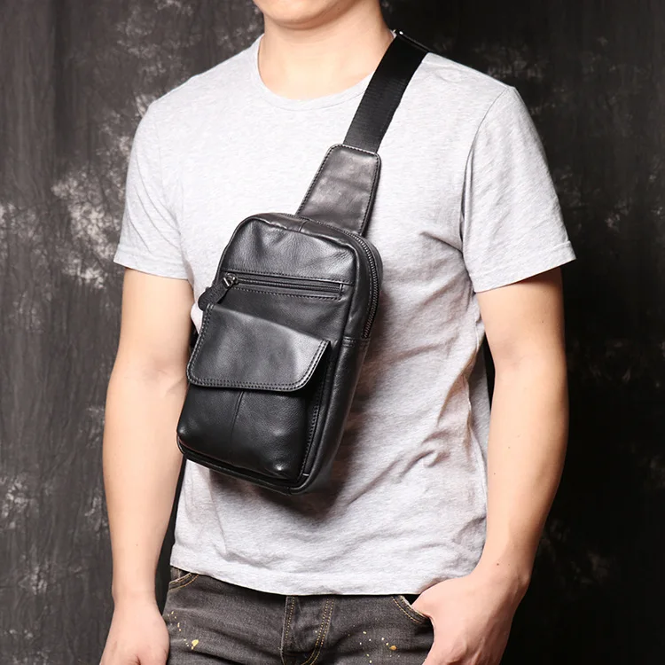 New Men's Women's Top Layer Cowhide Chest Bag Genuine Leather Large Capacity Fashion Casual Crossbody Shoulder Bag