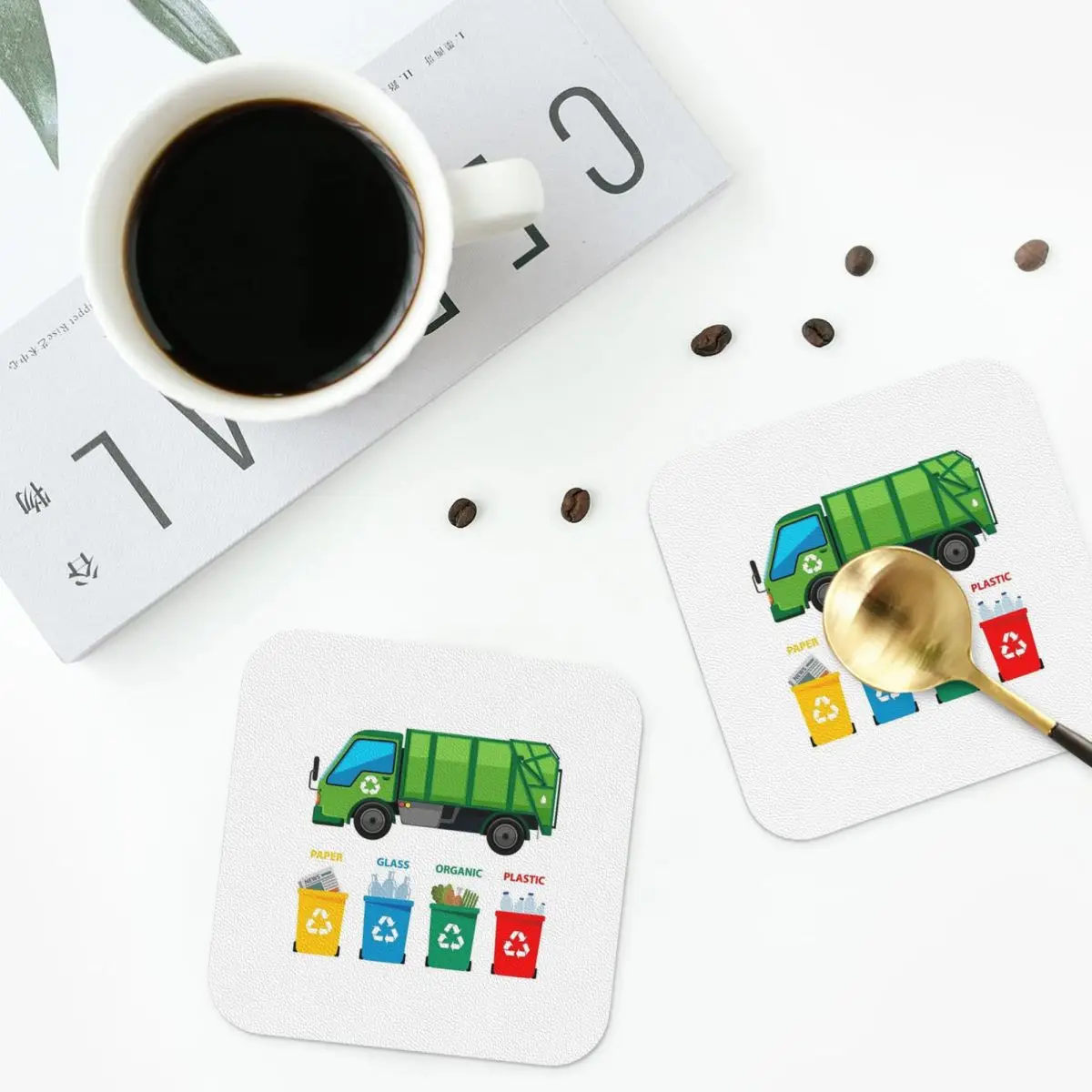 

Дизайн мусоровоз, мусорные трубы, сбор мусора, транспортные средства, подставки, кухонные салфетки, изоляционные коврики для чашек, кофейные коврики, коврик для посуды