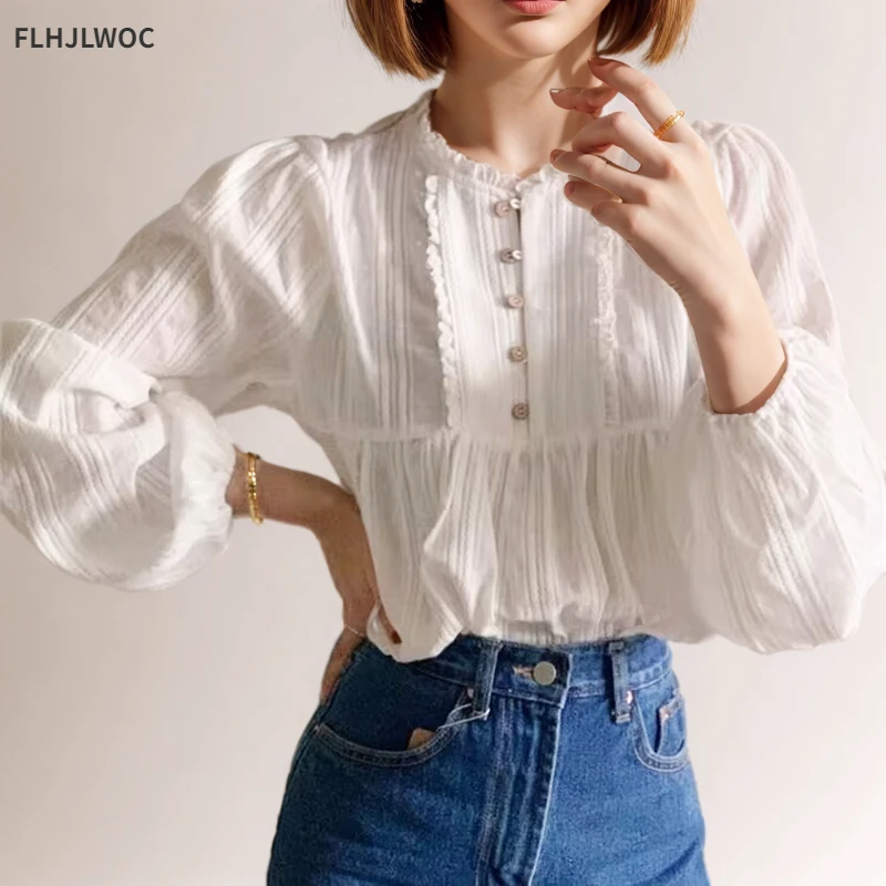 Mori Girl South Korea Cute Sweet Tops Women Preppy Style Date Japan Girls Vintage Cotton Blends Hollow Out Lace Shirts Blouses