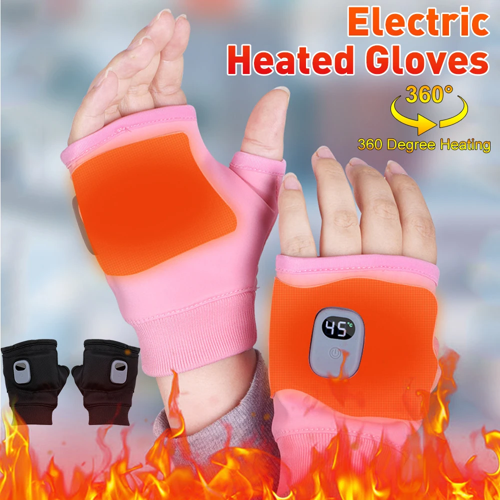 Heating Gloves Rechargeable Winter Warm USB Electric Heated Gloves Fingerless Hand Warmer Thermal for Sports Skiing Gloves