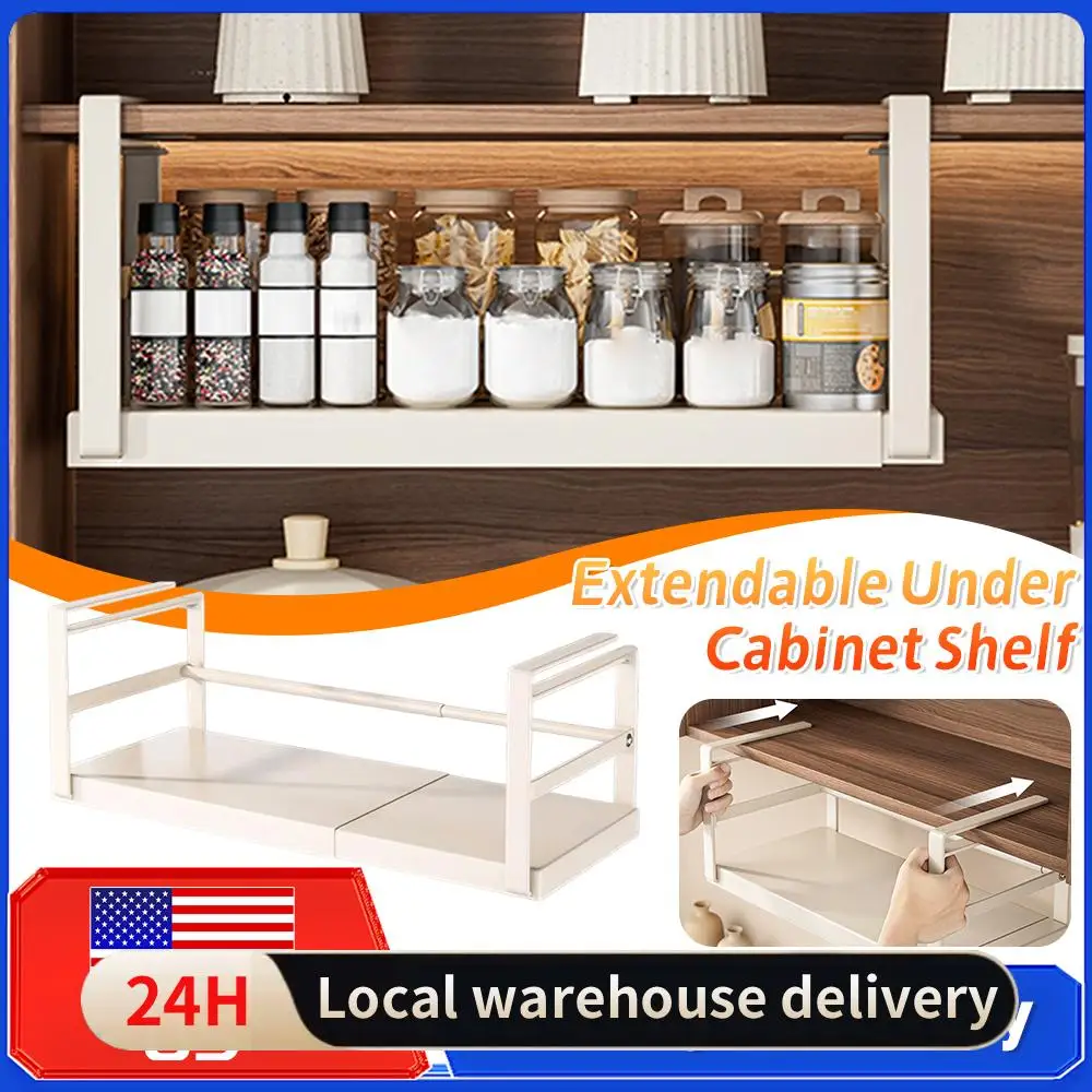 

Extendable Under Cabinet Shelf with Thick Clip Retractable Storage Basket Spice Hanging Rack for Pantry Kitchen Rack Organizer ﻿