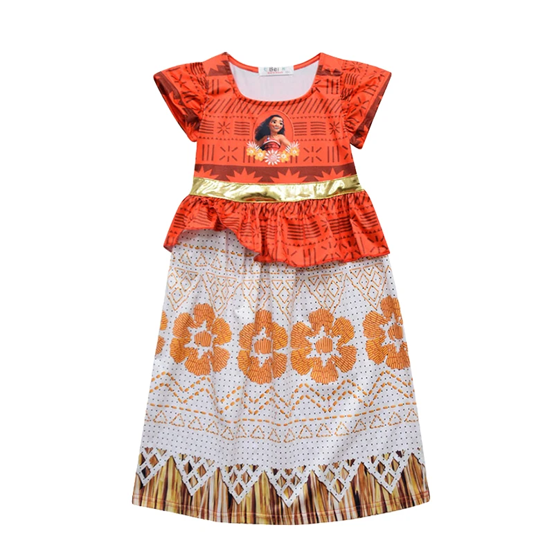 2023 Summer Moana Dress for Girls Moana Vaiana Princess Dresses Kids Party Cosplay Costumes with Wig Children Clothing Clothes