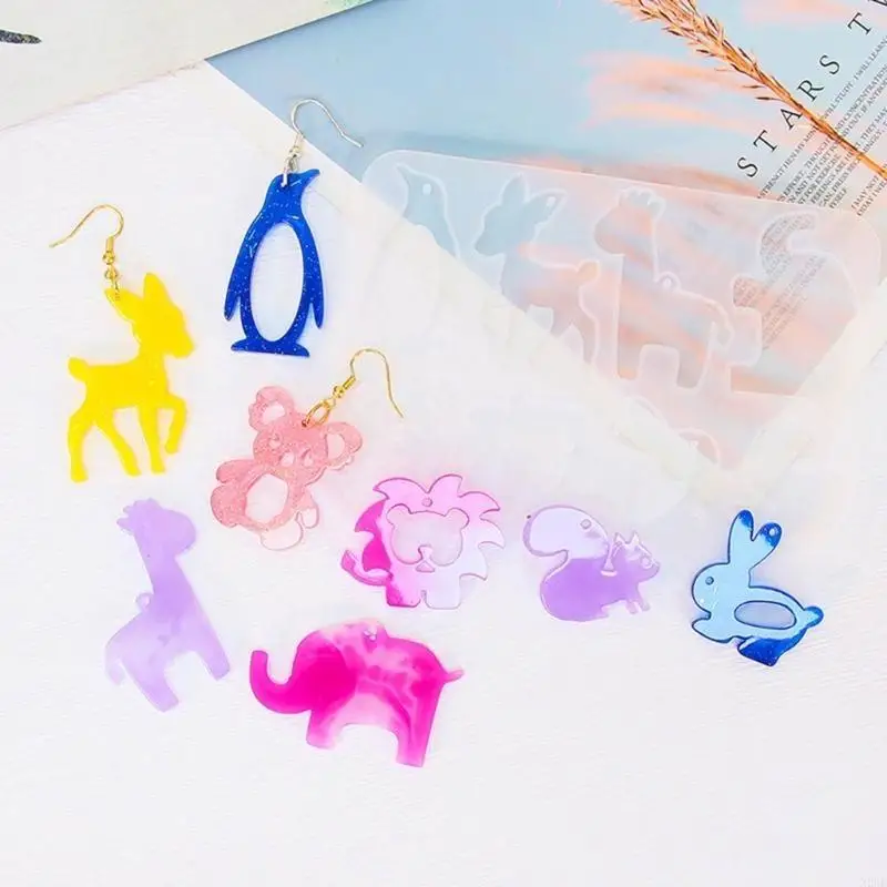 

N2UE Resin Keychain Mold Bear Dog Earrings Molds DIY Epoxy Casting Molds with Hole Hanging Tags Pendant Making for DIY