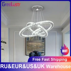 Luxury Crystal Led Chandelier Lamp Home Luminaire Rings Adjustable Pendant Light Fixture With Remote Control Bedroom Living Room