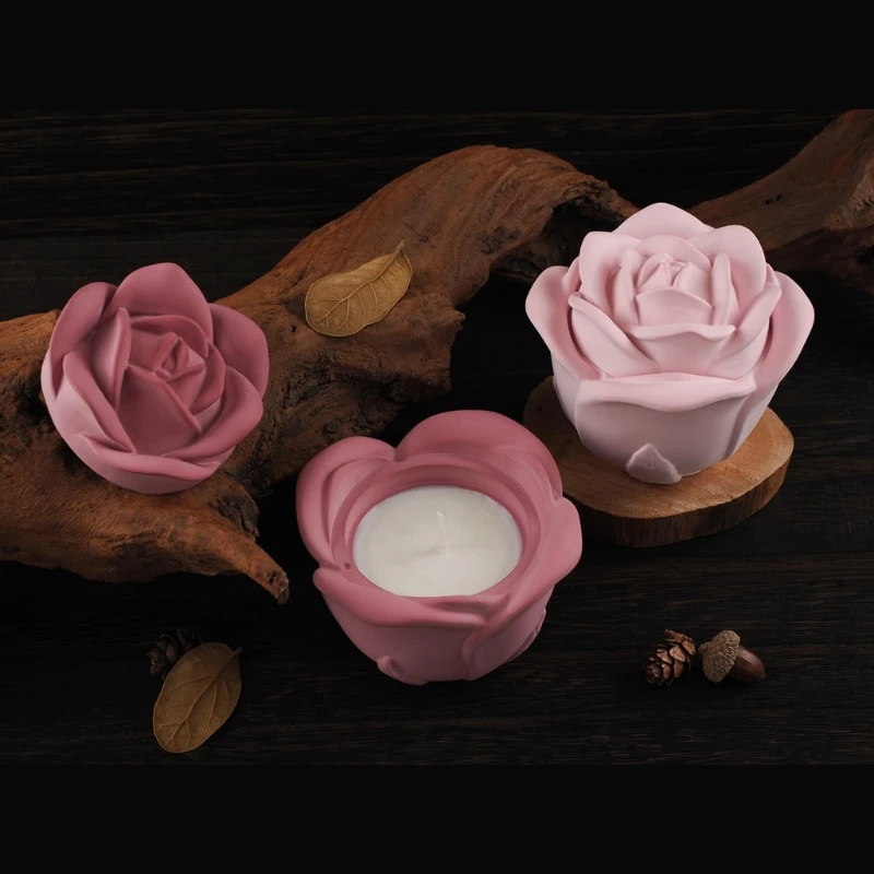 3D Rose Bloem Harsen Pot Mallen met Deksel, Rose Bloem Kaars Cup Siliconen Mallen voor Kaars Cup Sieraden Opslag Pot Dropship