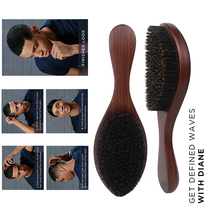 Men Afro Pro Wave Brush Curve 360 Wave Brush Bristles and Nylon Beard Styling Brush