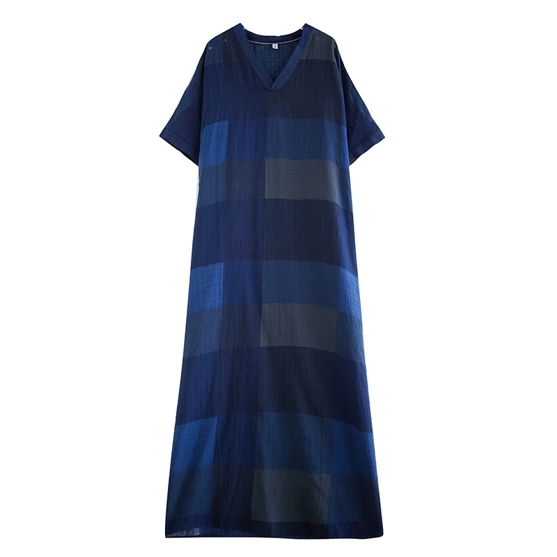 

Summer V-Ne Cotton Lin Loose Long Beach Skirt Vaion Sle Women's plus Size Gown Thin Model Commute Sle ort Sve