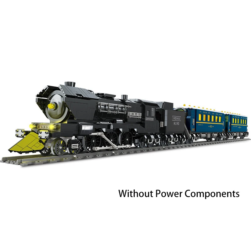 Bloques de construcción de tren de vapor Retro grande, modelo de coche ferroviario de alta dificultad, potencia PF modificada, Compatible con juguetes de ladrillos LEGO