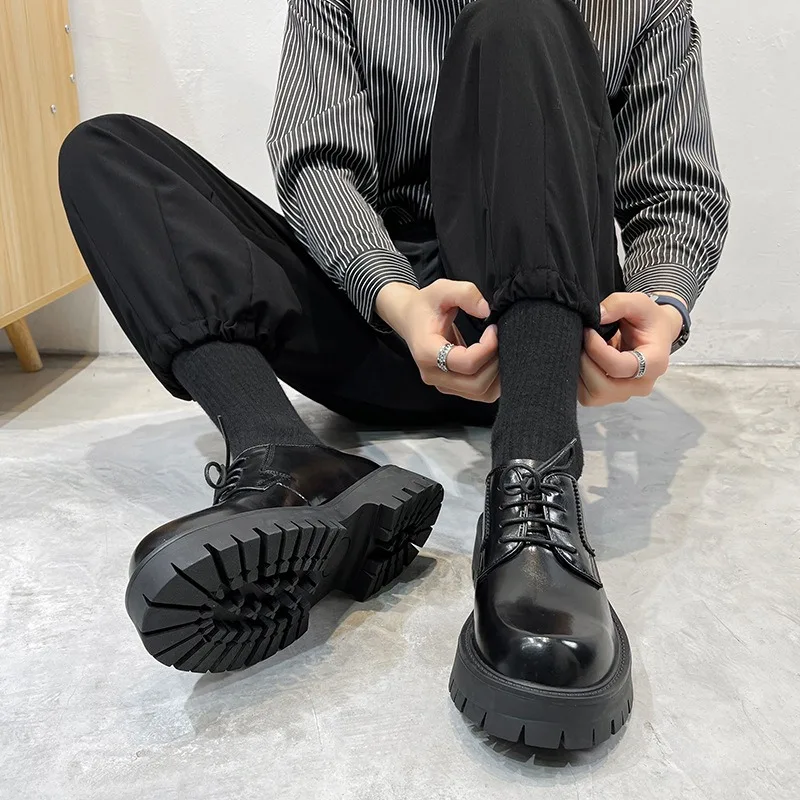 Sepatu Derby Baru Musim Gugur 2025 Sepatu Mewah Modis Sepatu Kulit Kerja Harian Kasual Sepatu Bot Hak Rendah Gaya Inggris Kepala Bulat