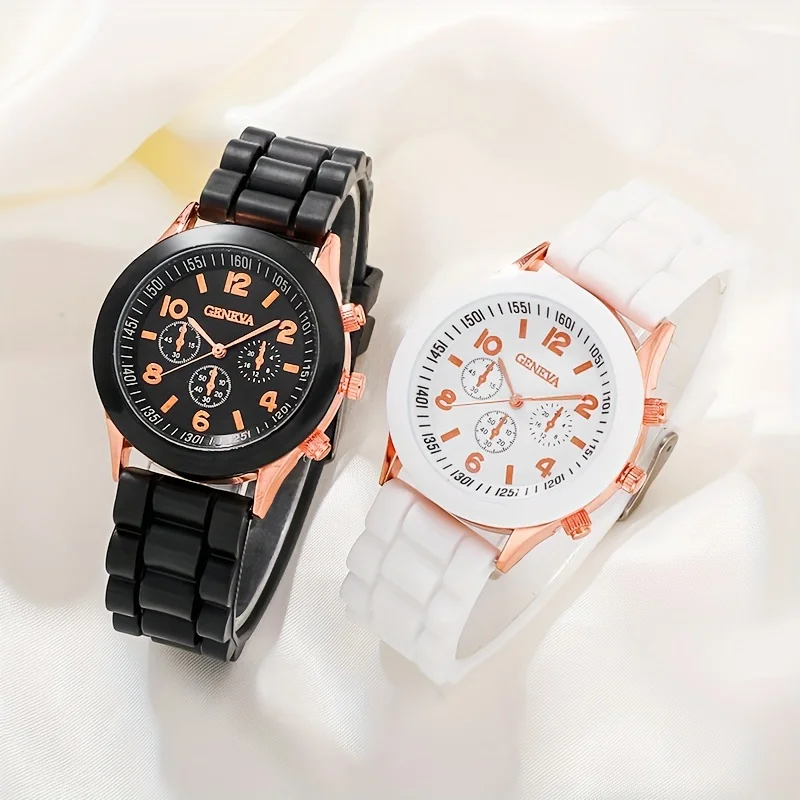 2pcs His & Hers Elegant Quartz Watches - Casual & Chic Round Face, Durable Silicone Strap - Perfect Valentine’s Day Gift Set