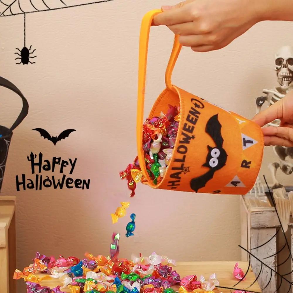 Bolsa de abóbora portátil para crianças, cesta de grande capacidade, bolsa de doces, feliz dia de Halloween, doces ou doces com alça