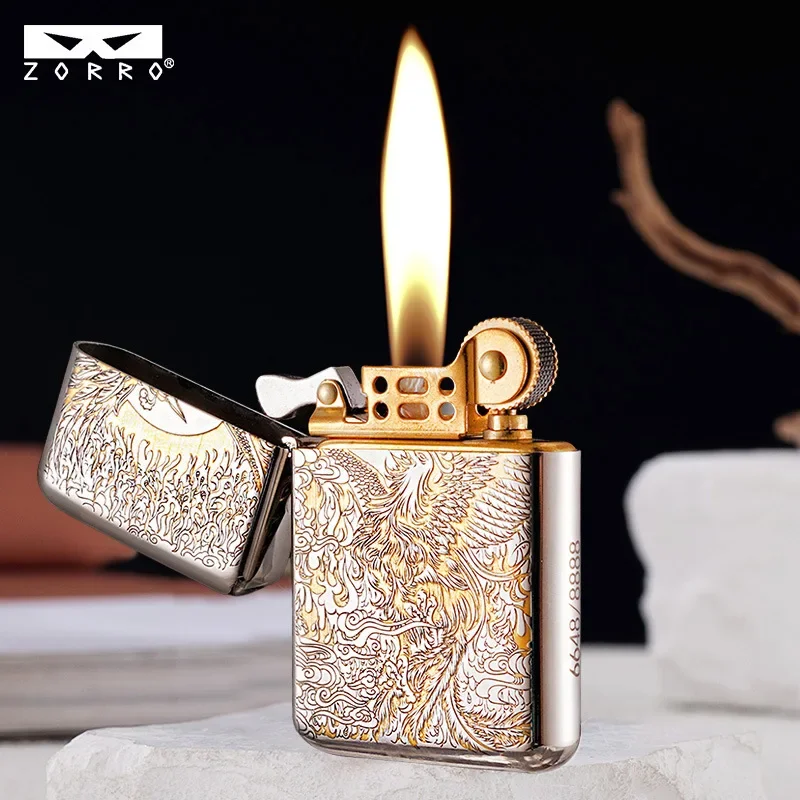 Z790 ZORRO 3rd Generation Brass Carving Phoenix Nirvana Retro Windproof Lighter High-end Classic Retro Oil Machine