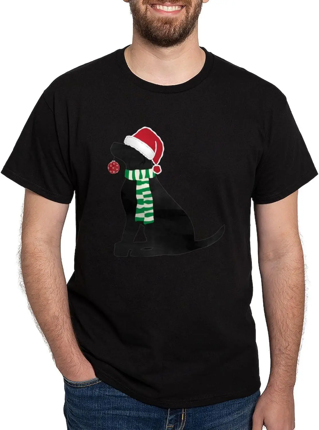 CafePress Christmas Black Lab Holiday Dog T Shirt Men's 100% Cotton, Classic Graphic Dark T-Shirt