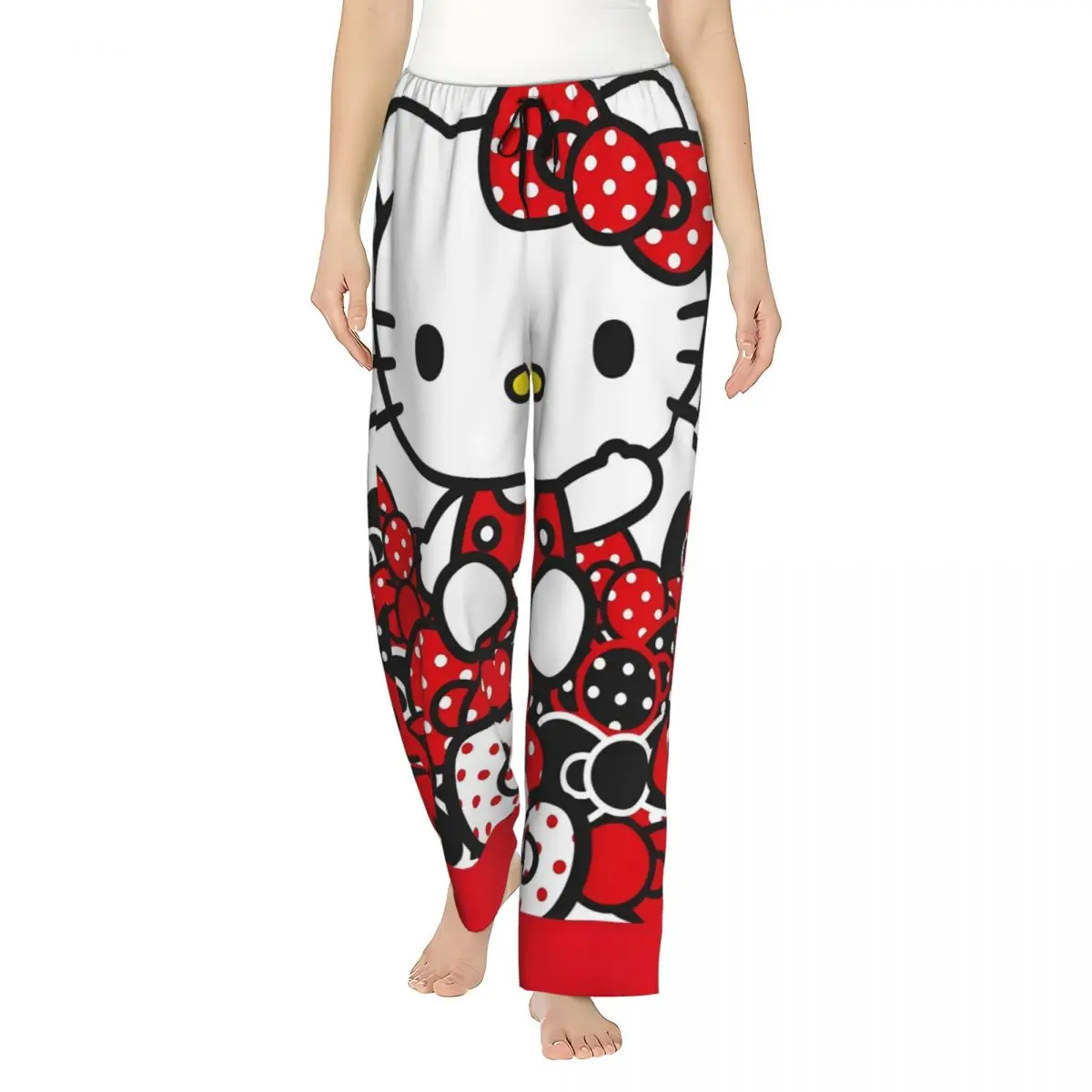 

Женские домашние брюки Hellos Kitty's Greeting, эластичные пижамные штаны, пижамные штаны для общежития