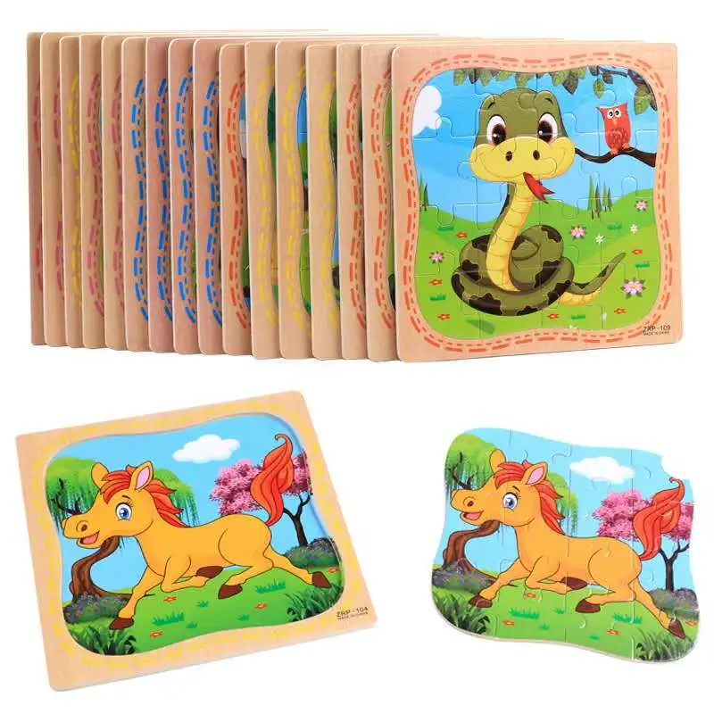 

Baby Toys Wooden 3d Puzzle Cartoon Animal Intelligence Kids Educational Brain Teaser Children Tangram Shapes Learning Jigsaw