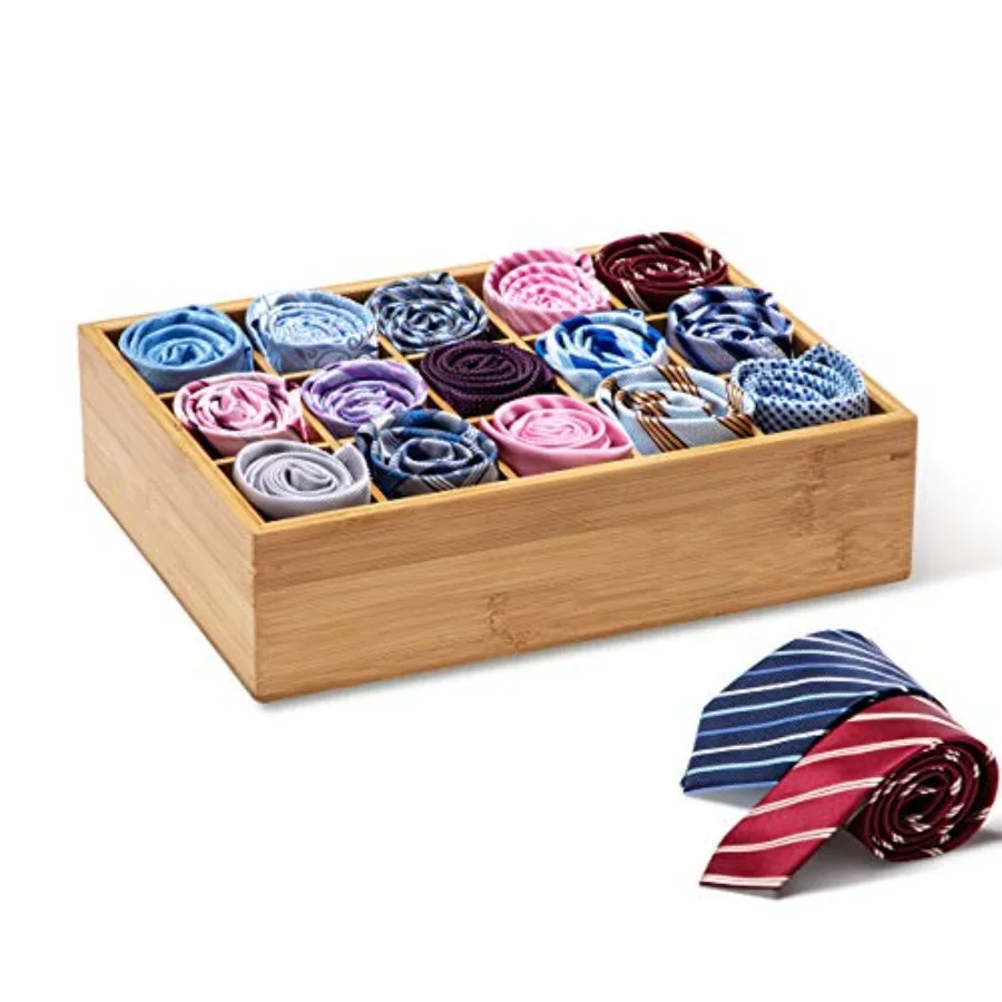 

Bamboo Closet Drawer Divider - Storage Organizer with 15 Compartments Drawer Organizer Storage Box for Belts Ties Bras Briefs S