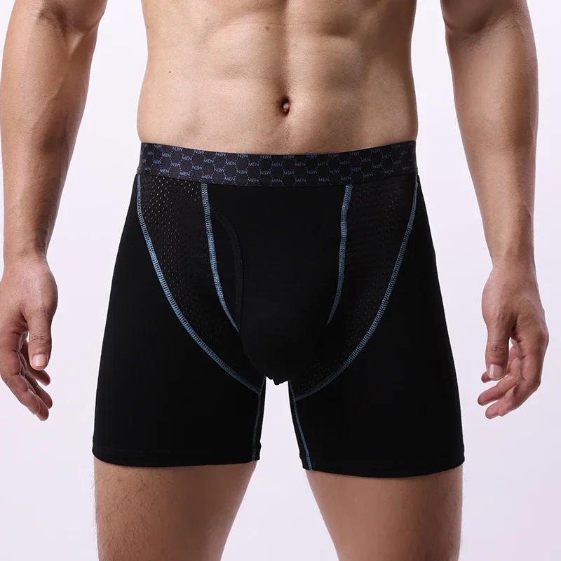 EUR Size Men\'s Boxer Shorts Underwear Ice Silk Mesh Breathable Panties Sexy U Bulge Pouch Mid-rise Long Leg Underpants Homme