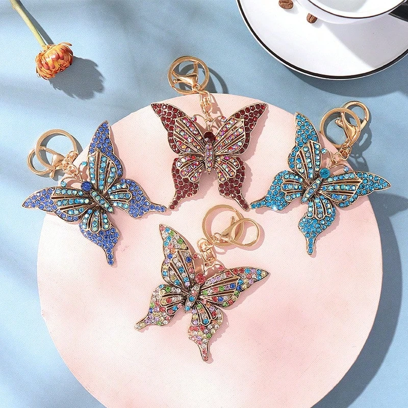 Kristall Schmetterling Schlüsselanhänger Diamant Strass Schlüsselanhänger Schmetterling Damen Tasche Dekor Anhänger Auto Schlüsselanhänger Freundin Geschenk Valentinstag