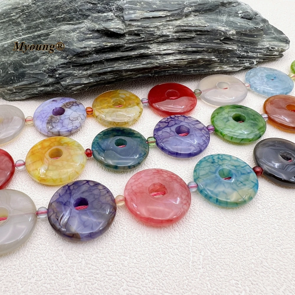 25MM Multicolor Dragon Veins Agates Round Slice Focus Beads,Healing Stone Peace Buckle Beads MY230599