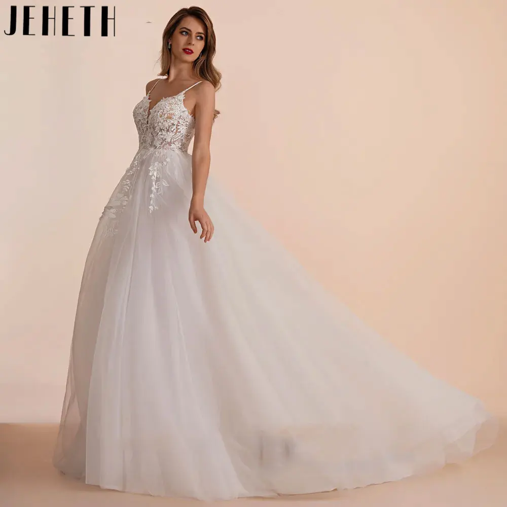 JEHETH Beach A Line Lace Wedding Dresses 2024 Princess Sleeveless Floor Length Bridal Gown Backless Vestido De Novia Custom Made