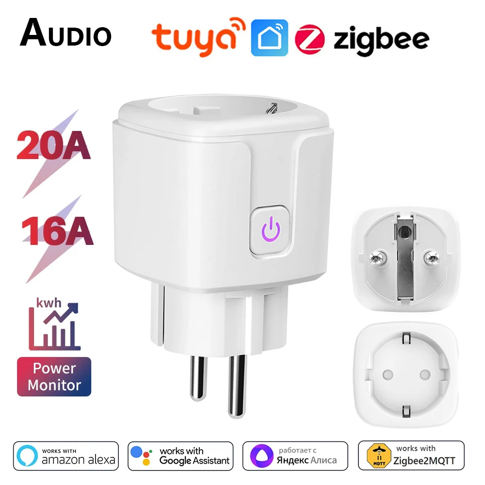 

Tuya ZigBee Smart Plug 20A/16A Smart Home Outlet EU Socket with Power Monitor Timing Function Supports Alexa Alice Hey Google