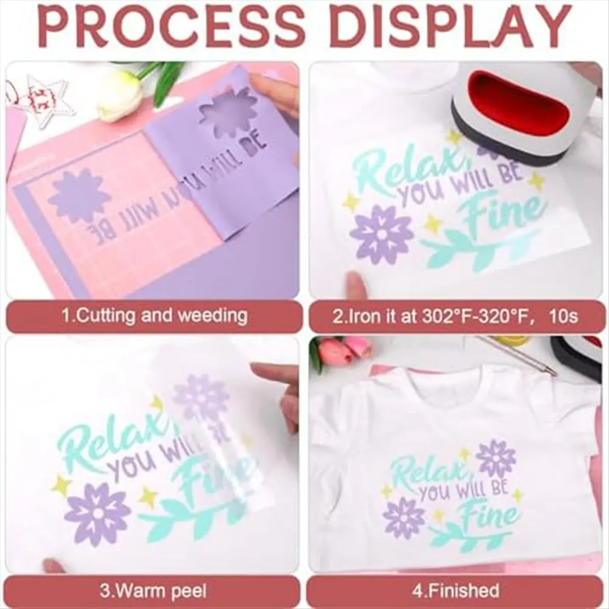 Pastel Iron-On Vinyl Bohemian Heat Transfer Vinyl Set, 8 Pastel HTVs for T-Shirts, Apparel, Easy to Cut & Weed-A51M