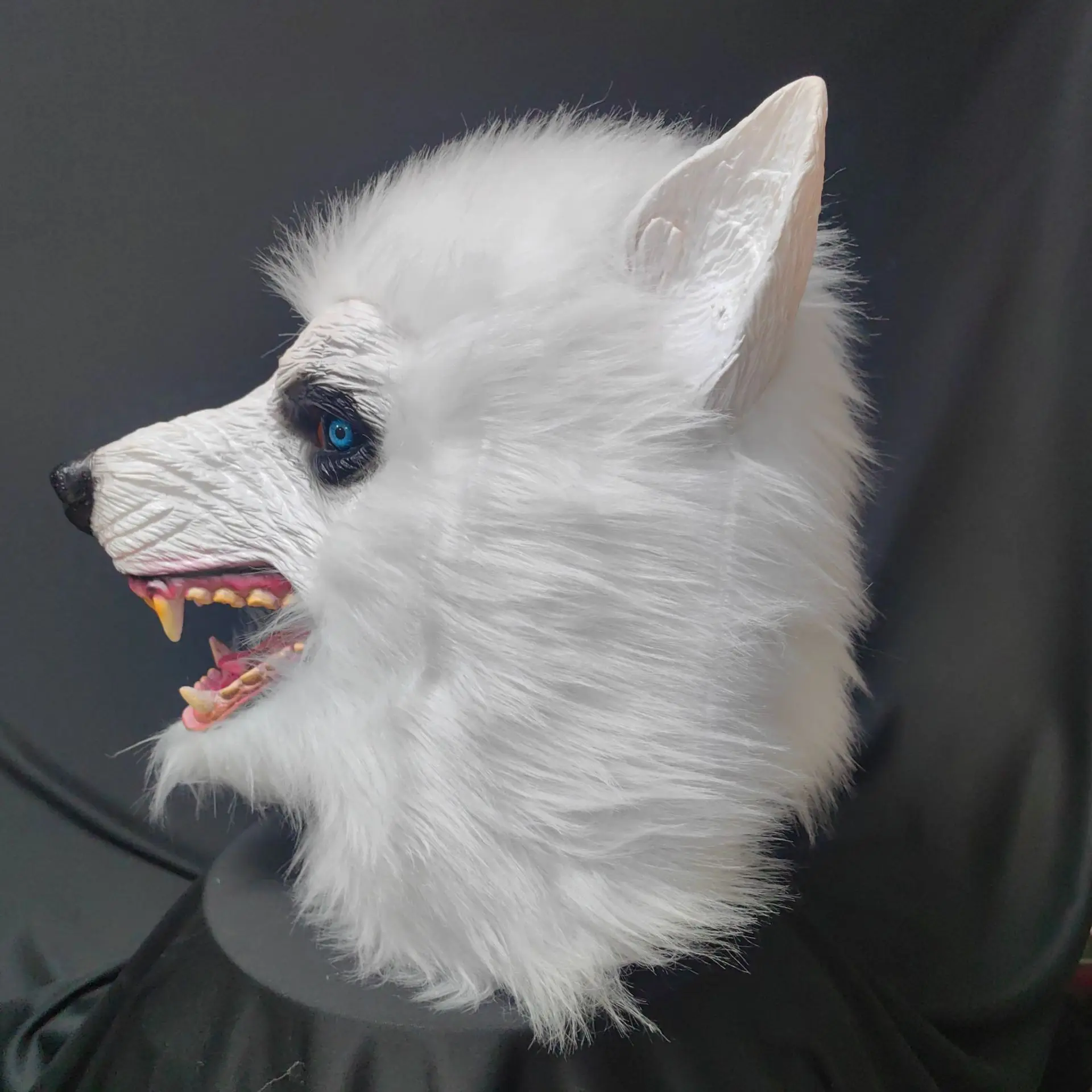 Máscara de Lobo Blanco, Máscara de Bestia para Cosplay, Máscara de Lobo de Peluche, Máscara de Látex de Animal de Cara Completa, Disfraz de Carnaval, Accesorios para Disfraces de Halloween, Regalos