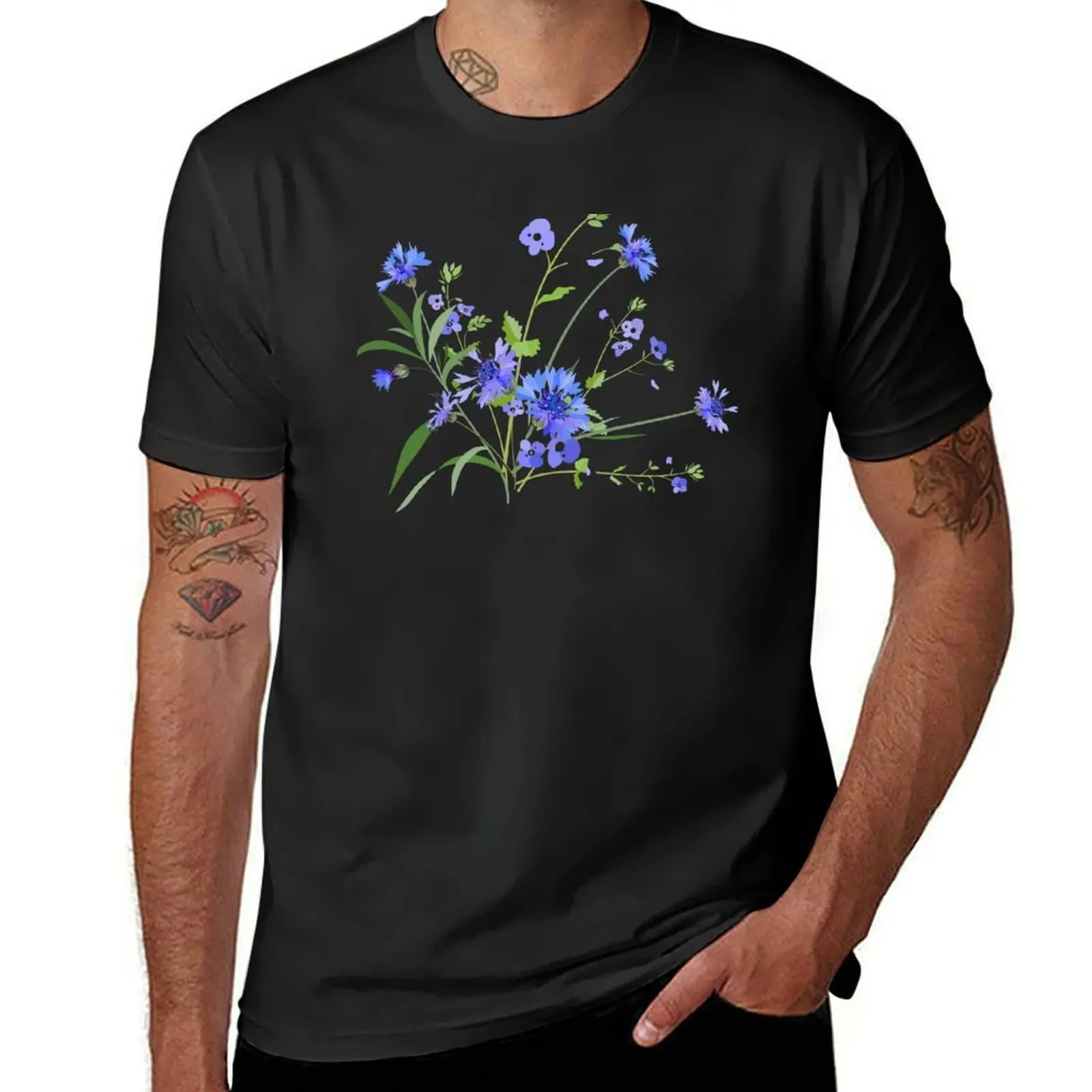 Blue Cornflowers T-Shirt customs design your own tops heavyweights kawaii clothes mens clothes