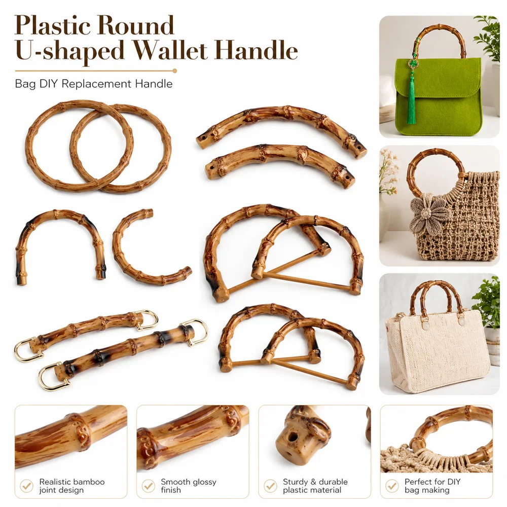 10PCS U-shaped Round Imitation Bamboo Handle For Woven Bags Handles Purse Plastic Connect Buckle Handles Gift Box Accessories