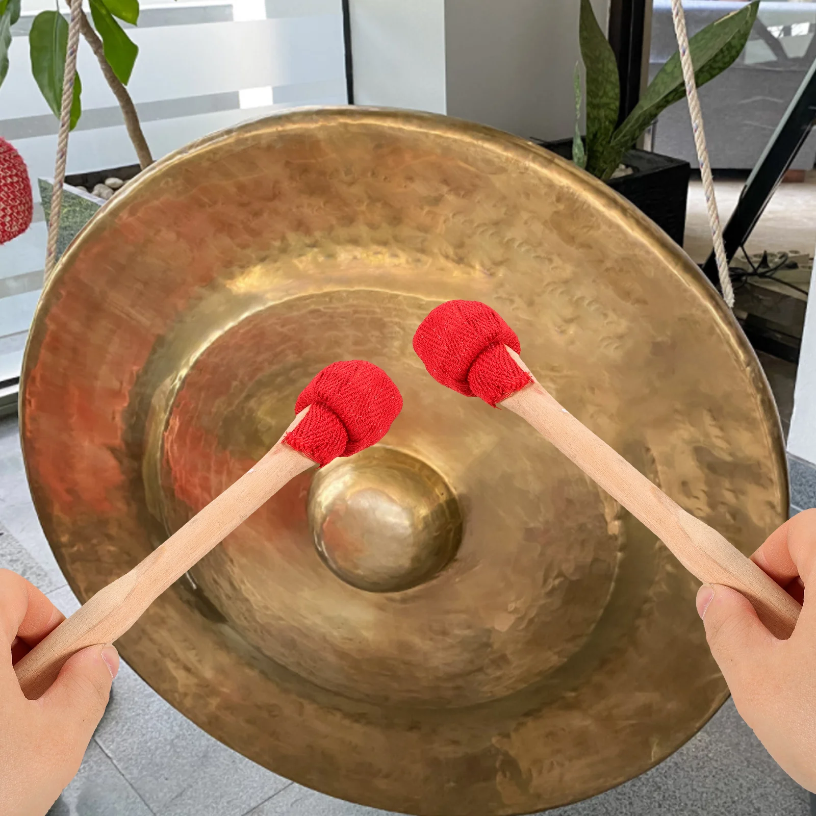 

2pcs Small Gong Drumsticks Wooden Mallets for Percussion Instruments Red Cloth Wrap Adult Beginner Musicians Accessories