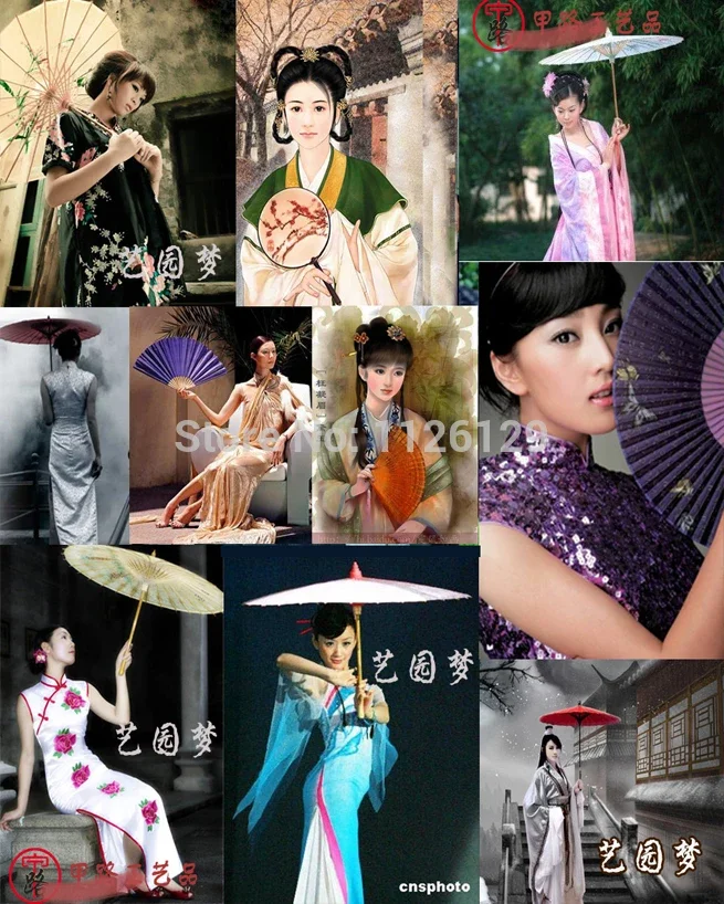 Chinesischer Farbiger Stoff-Regenschirm Weiß-Rosa Sonnenschirme Traditioneller Chinesischer Tanz-Farbschirm Japanische Seiden-Requisiten – Detail 1