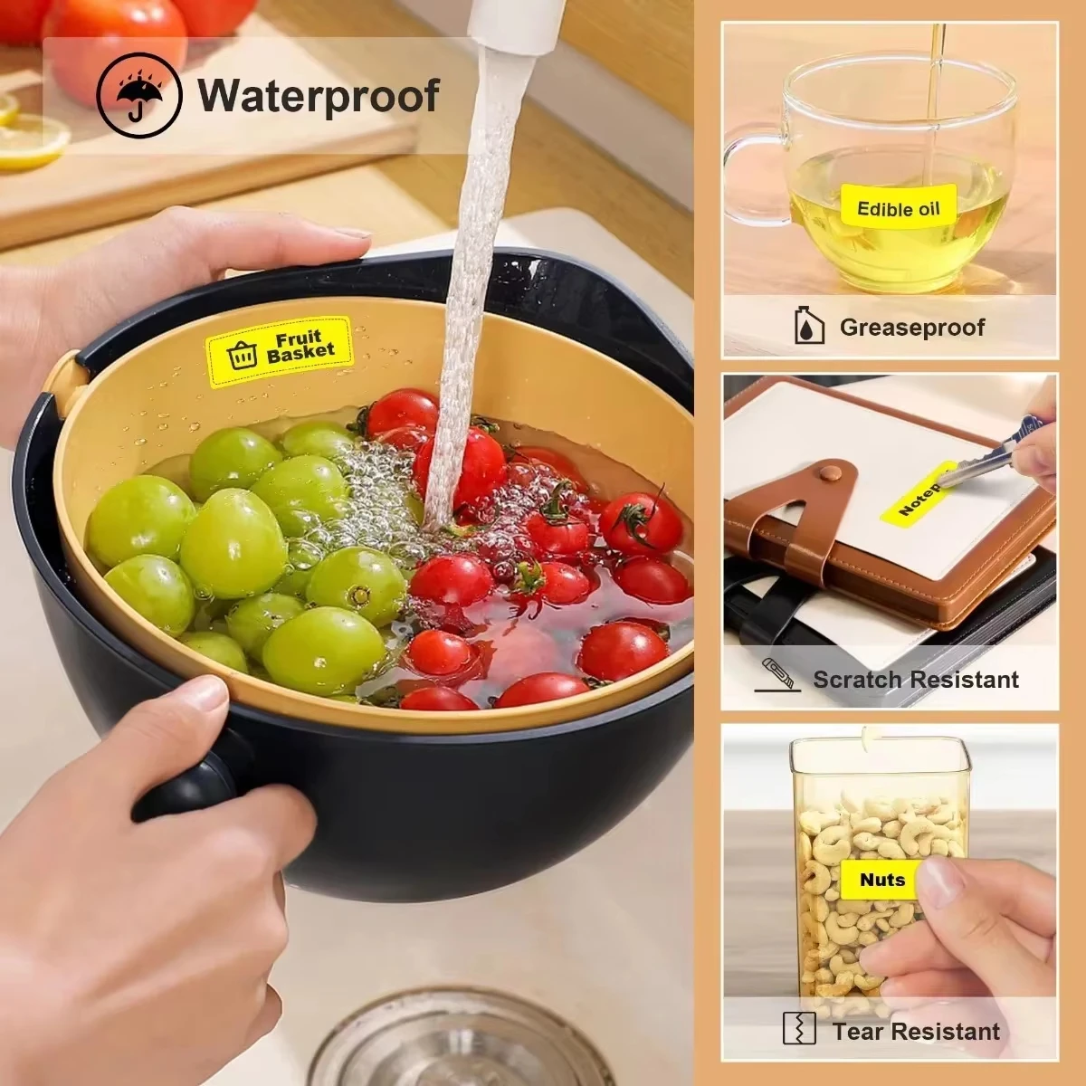 Household Storage Labels: 12x40mm Yellow Thermal Printer Tape, Self-Adhesive