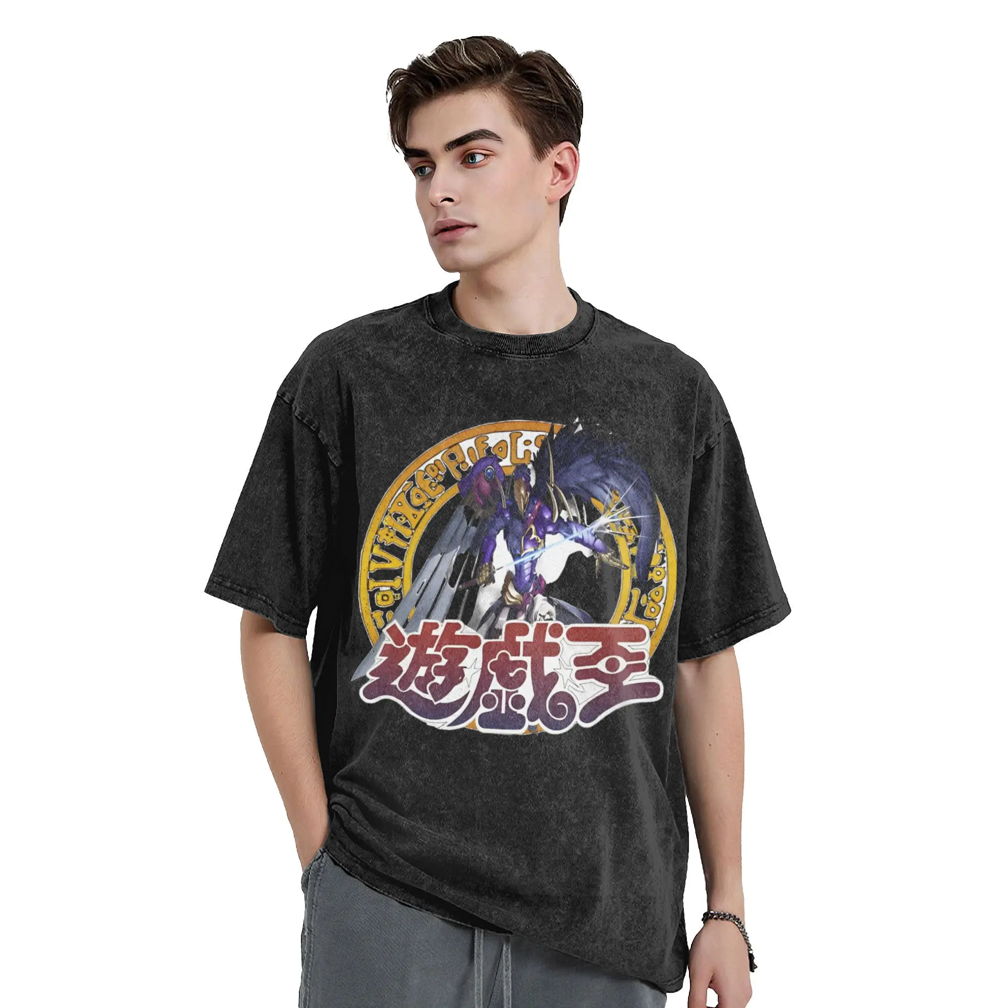 Yu gi oh assalto blackwing rakari chuveiro de chuva vintage lavado t camisas 100% algodão roupas moda manga curta tripulação pescoço camiseta