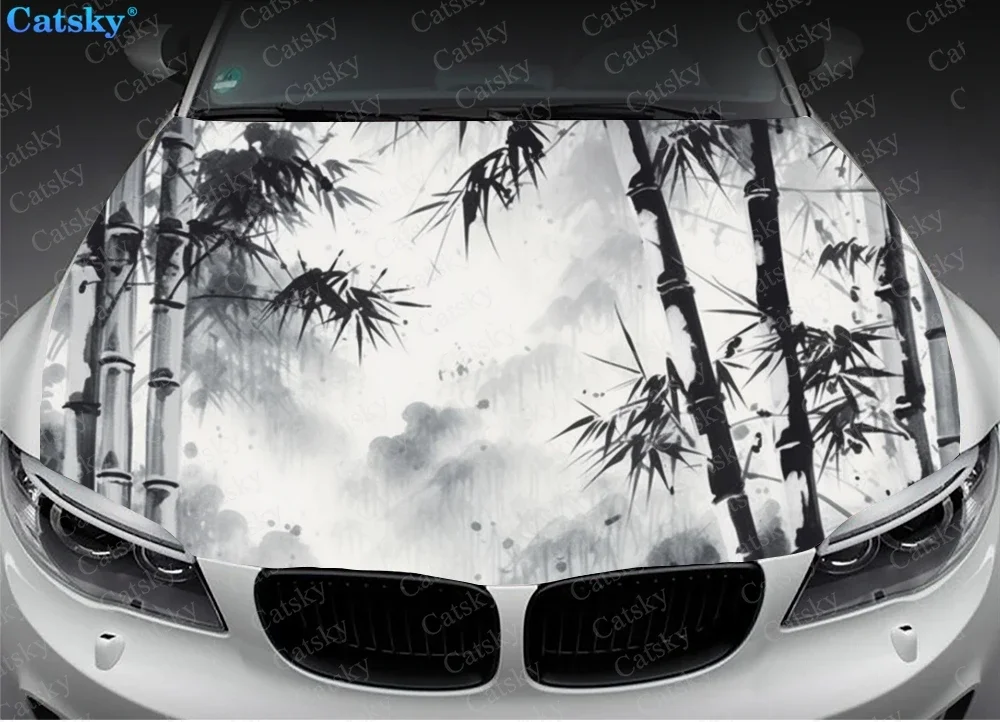 Green Bamboo Forest painting Car Hood Vinyl Stickers Wrap Vinyl Film Engine Cover Decals Auto Accessories Decoration Protect