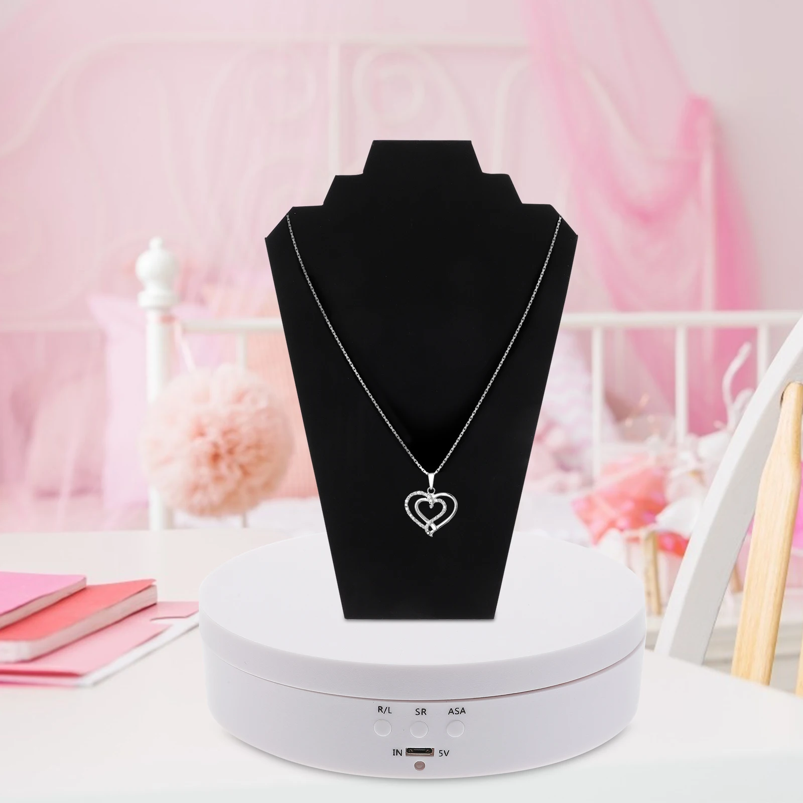 

1Pcs Automatic Rotating Display Stand 360 Degree Chargeable Jewelry Holder Electric Turntable Display Rack for Product Cake