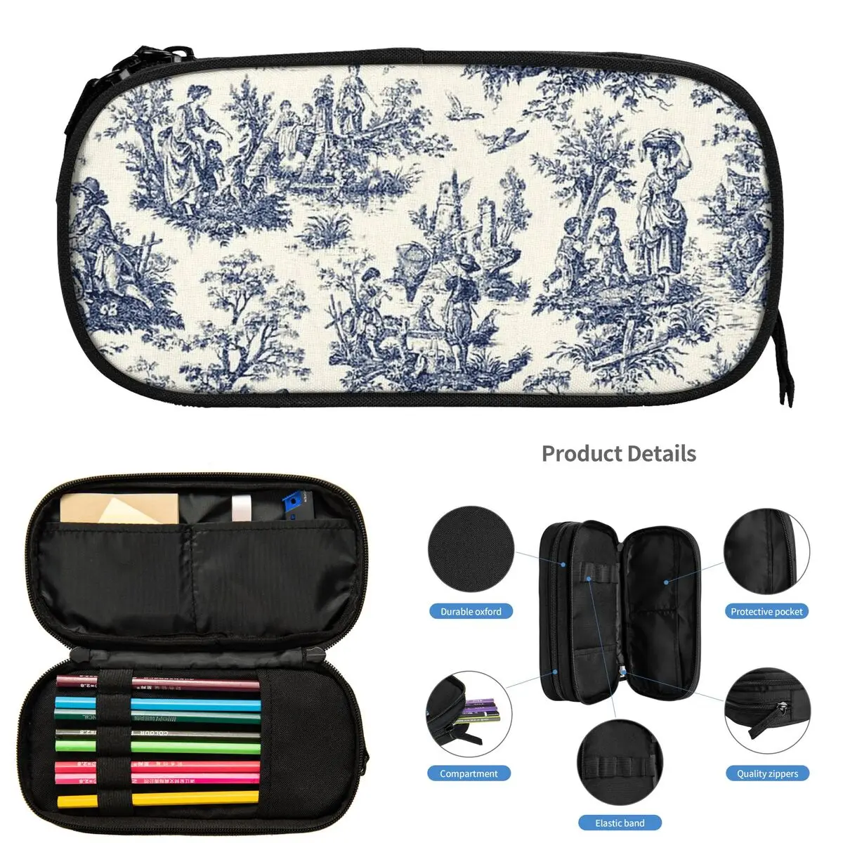

Nomades Artsy Vintage Toile De Jouy Pencil Cases for Student School Pen Box Pencil Bag Big Capacity Pencil Pouch Pen Holder