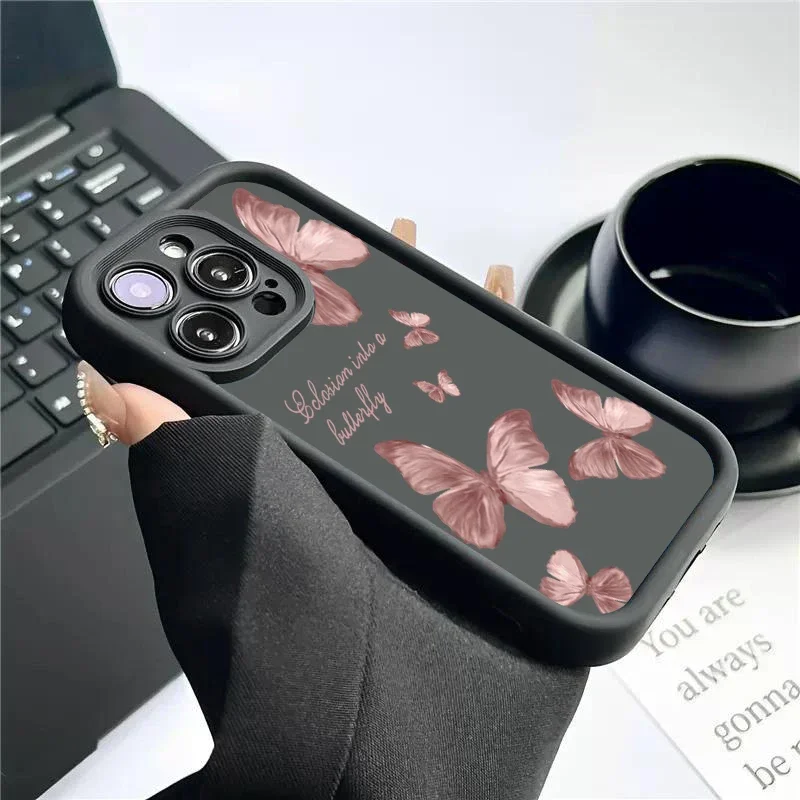 Retro Butterfly Silicone Phone Case For iPhone 16 15 14 Pro Max Plus 11 12 13 Pro XS 7 8 Plus SE 2 X XR Shockproof Full Cover