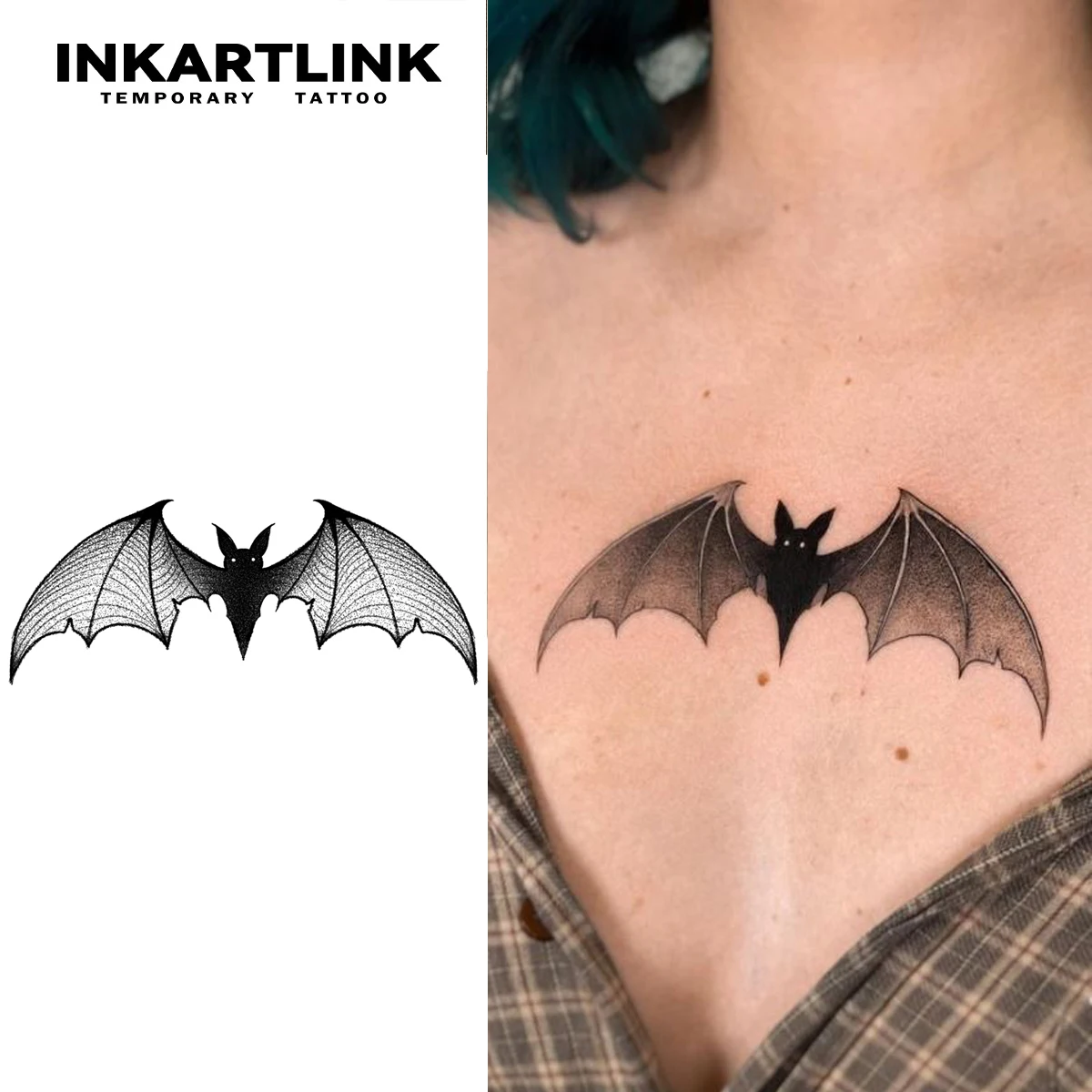 Temporäres Fledermaus-Tattoo, hält bis 15 Tage, neue Technologie, magischer, wasserfester, semi-permanenter Aufkleber.
