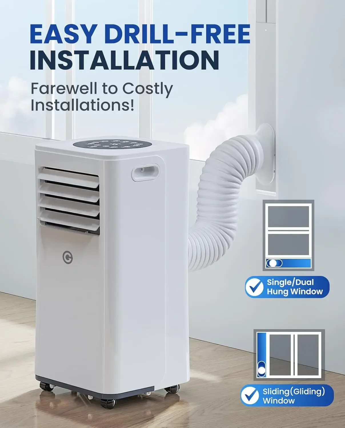 GINOST-Condicionador de Ar Portátil para Quarto, 10000 BTU, Até 450 Sq Ft. Unidade AC portátil, 3 em 1